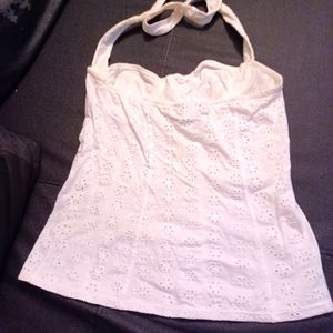 WHITE EYELET BRA HALTER TOP SIZE 6 ,MORE LIKE A SIZE 2 TO 4.NO REFUNDS OR RETURN
